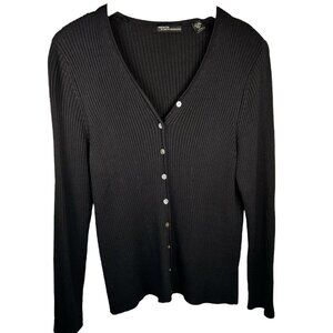 Valerie Stephens Silk Rayon Cardigan Sweater XL Black Office Wedding Casual